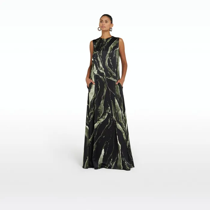Safiyaa Carrara Black Marble Print Long Dress Women Dresses