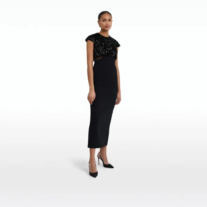 Safiyaa Dominica Black Midi Dress Women Dresses