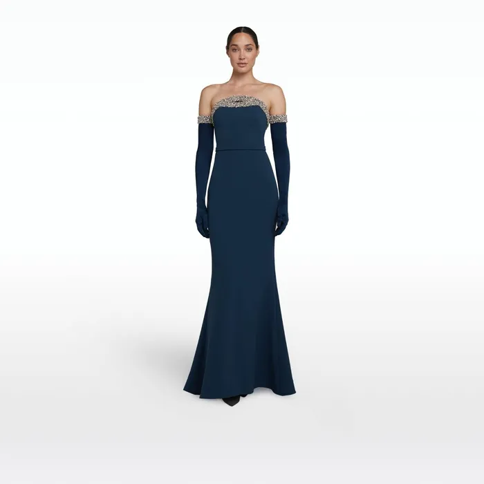 Safiyaa Donatella Ink Blue Long Dress With Antonia Gloves Women Dresses