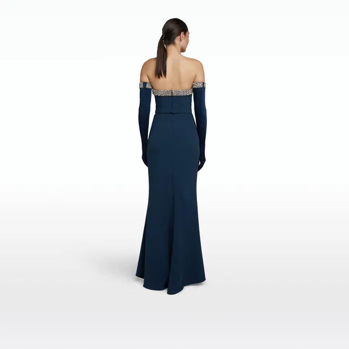Safiyaa Donatella Ink Blue Long Dress With Antonia Gloves Women Dresses