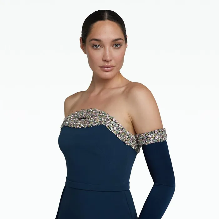 Safiyaa Donatella Ink Blue Long Dress With Antonia Gloves Women Dresses