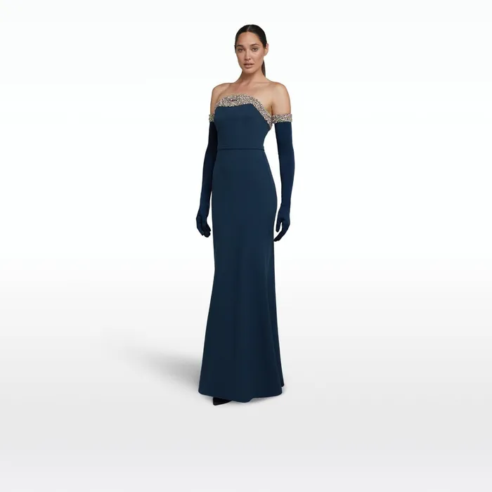 Safiyaa Donatella Ink Blue Long Dress With Antonia Gloves Women Dresses