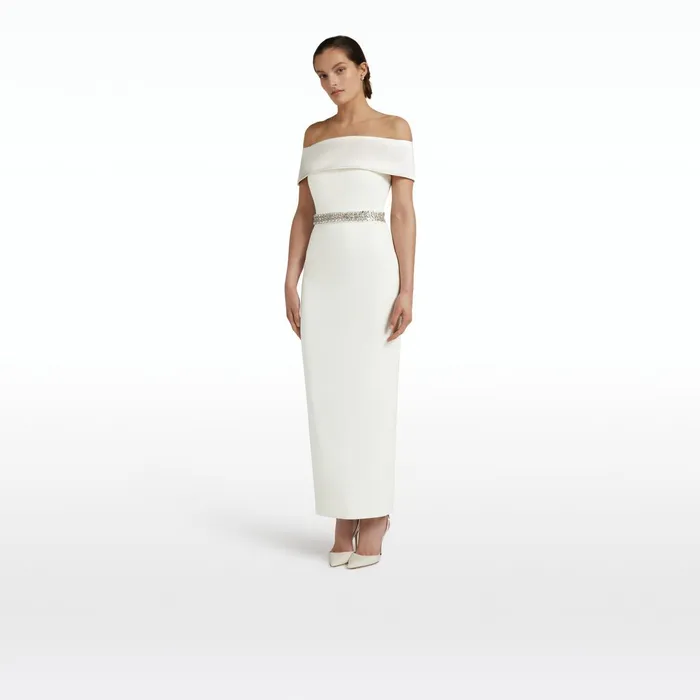 Safiyaa Drax Ivory Dress With Embroidered Belt Women Dresses