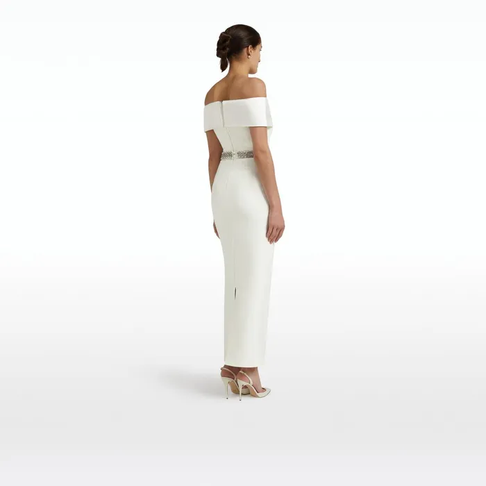 Safiyaa Drax Ivory Dress With Embroidered Belt Women Dresses