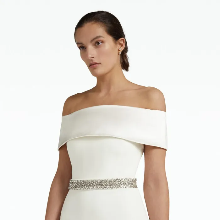 Safiyaa Drax Ivory Dress With Embroidered Belt Women Dresses