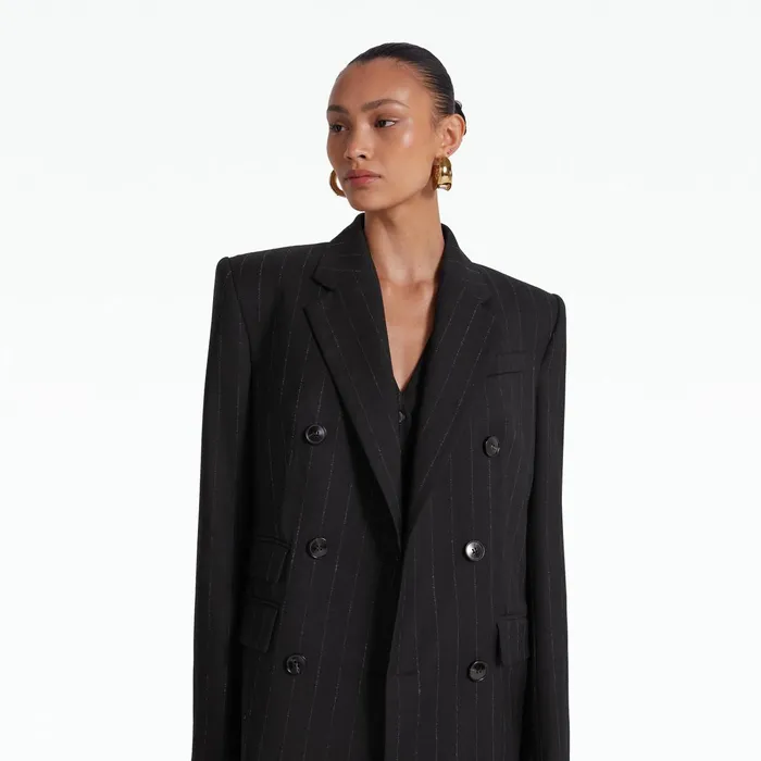 Safiyaa Ellan Black Pinstripe Jacket Women Jackets Coats