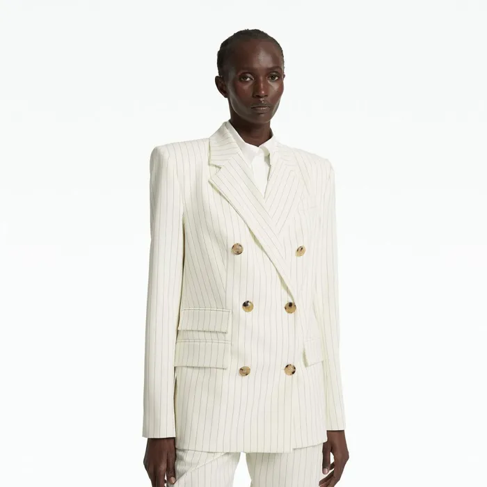 Safiyaa Ellan Ivory Pinstripe Jacket Women Jackets Coats
