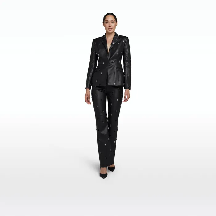 Safiyaa Emma Black Vegan Leather Embroidered Jacket Women Jackets Coats