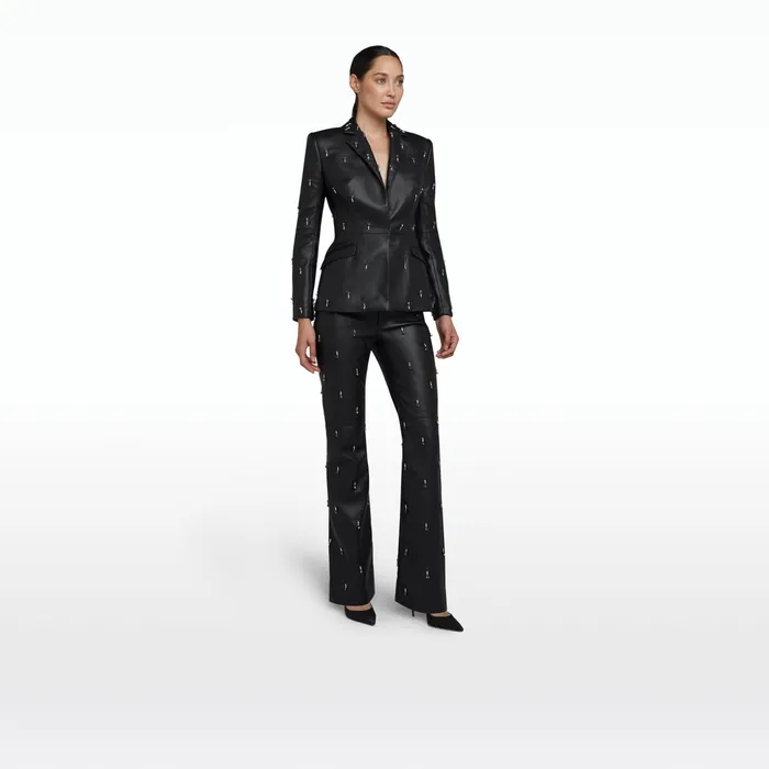 Safiyaa Emma Black Vegan Leather Embroidered Jacket Women Jackets Coats