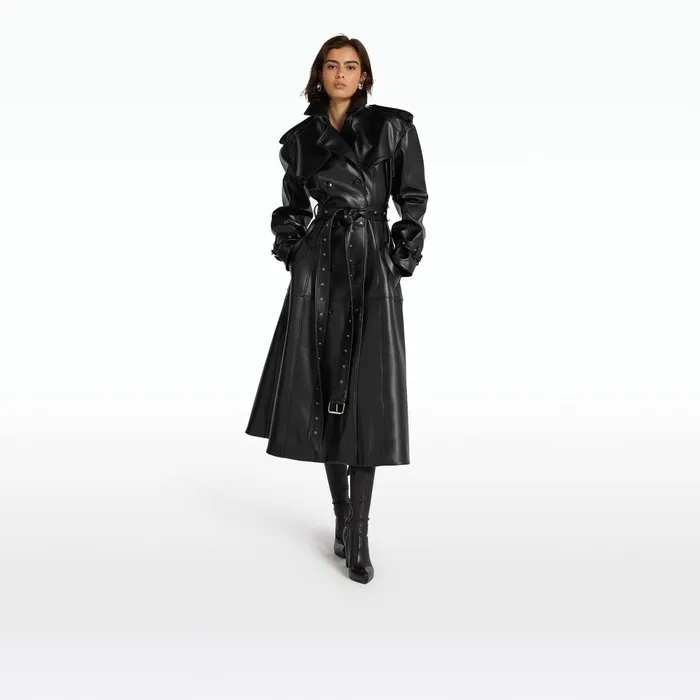 Safiyaa Emy Black Vegan Leather Coat Women Jackets Coats