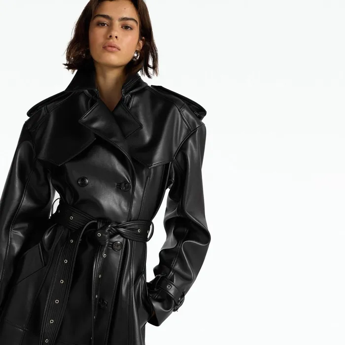 Safiyaa Emy Black Vegan Leather Coat Women Jackets Coats