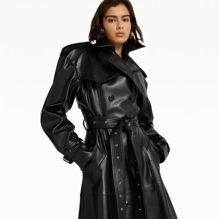 Safiyaa Emy Black Vegan Leather Coat Women Jackets Coats