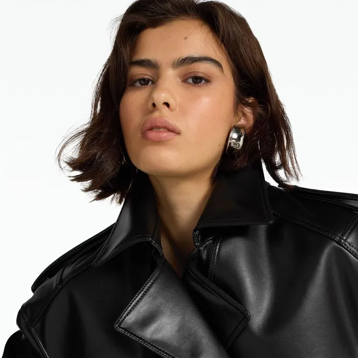 Safiyaa Emy Black Vegan Leather Coat Women Jackets Coats