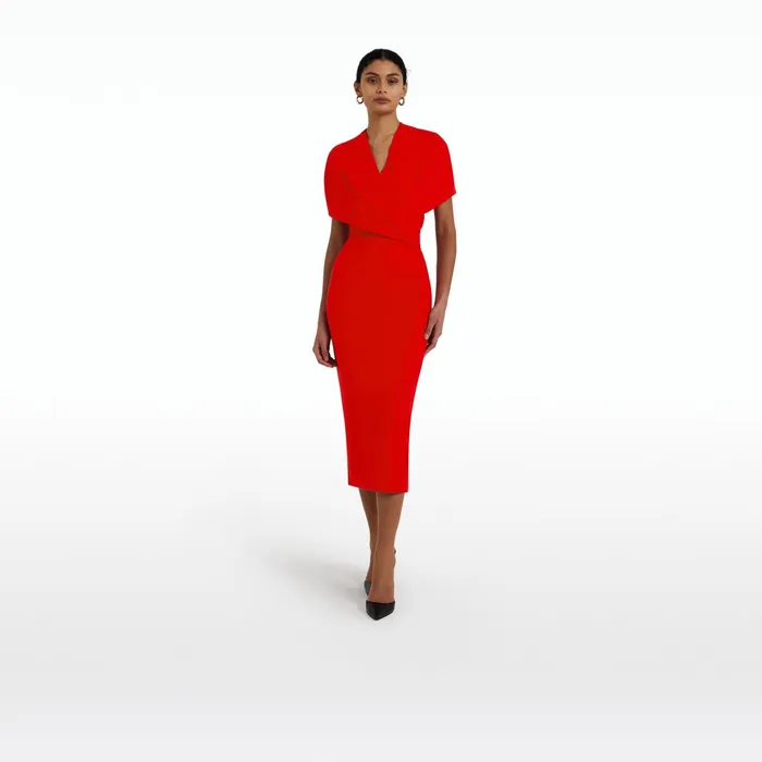 Safiyaa Flora Cherry Red Midi Dress Women Dresses