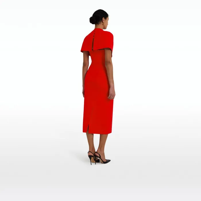 Safiyaa Flora Cherry Red Midi Dress Women Dresses