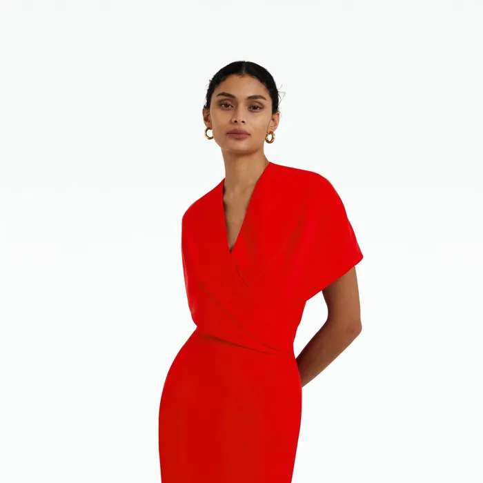 Safiyaa Flora Cherry Red Midi Dress Women Dresses