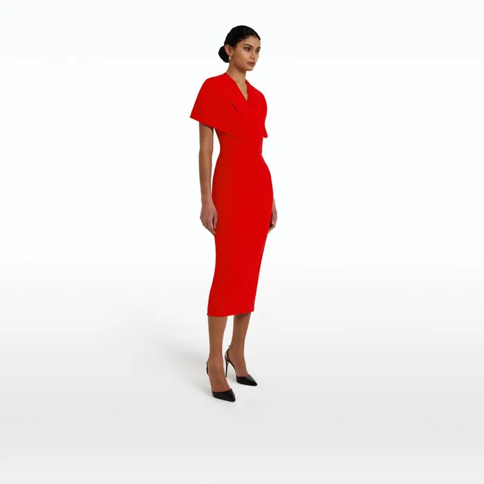 Safiyaa Flora Cherry Red Midi Dress Women Dresses