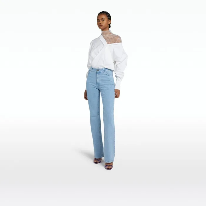 Safiyaa Flora Light Blue Denim Trousers Women Trousers