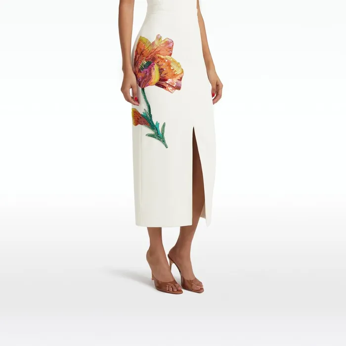 Safiyaa Grainee Ivory and Poppy Field Embroidery Skirt Women Skirts