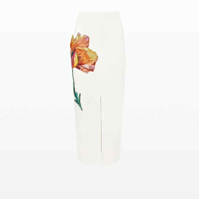 Safiyaa Grainee Ivory and Poppy Field Embroidery Skirt Women Skirts