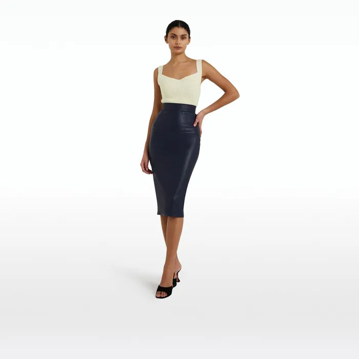 Safiyaa Hokoku Navy Vegan Leather Skirt Women Skirts