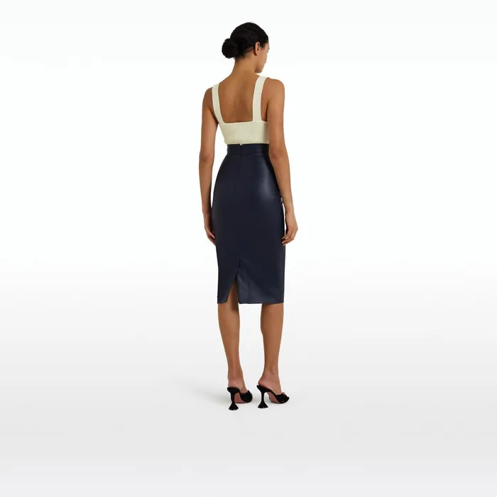 Safiyaa Hokoku Navy Vegan Leather Skirt Women Skirts