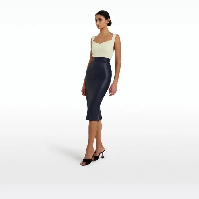 Safiyaa Hokoku Navy Vegan Leather Skirt Women Skirts
