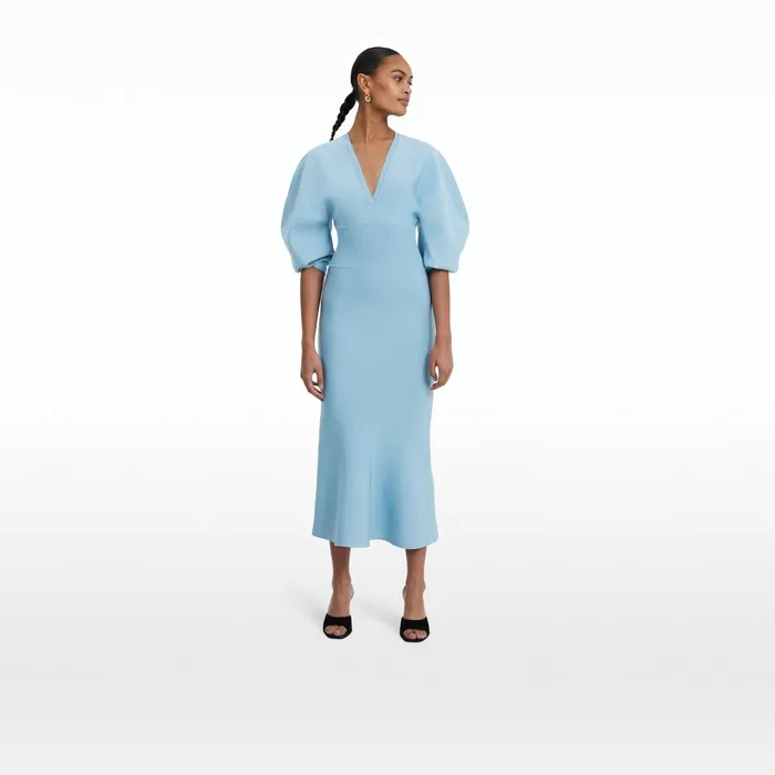 Safiyaa Kiera Pale Blue Knit Midi Dress Women Knitwear