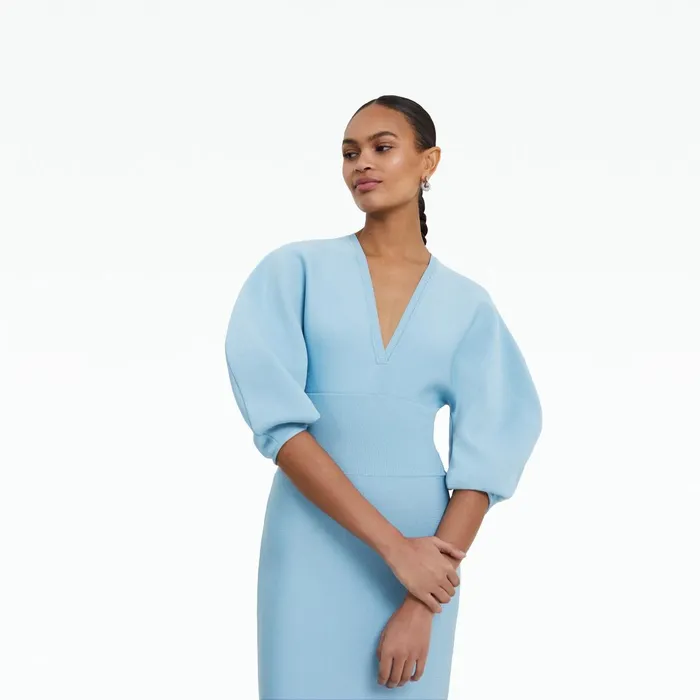 Safiyaa Kiera Pale Blue Knit Midi Dress Women Knitwear