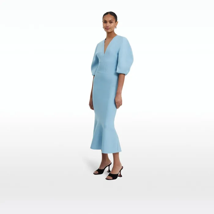 Safiyaa Kiera Pale Blue Knit Midi Dress Women Knitwear