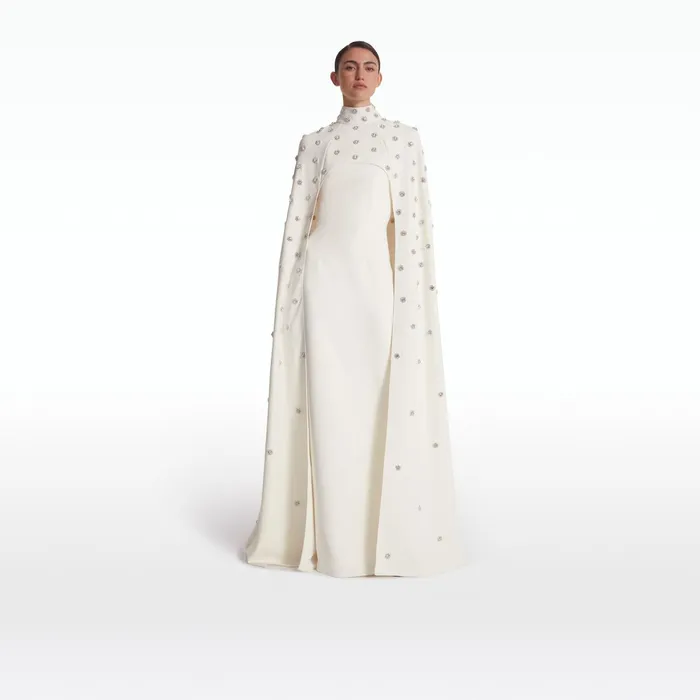 Safiyaa Manore Ivory Harness With Soshin Long Dress Women Capes Harnesses