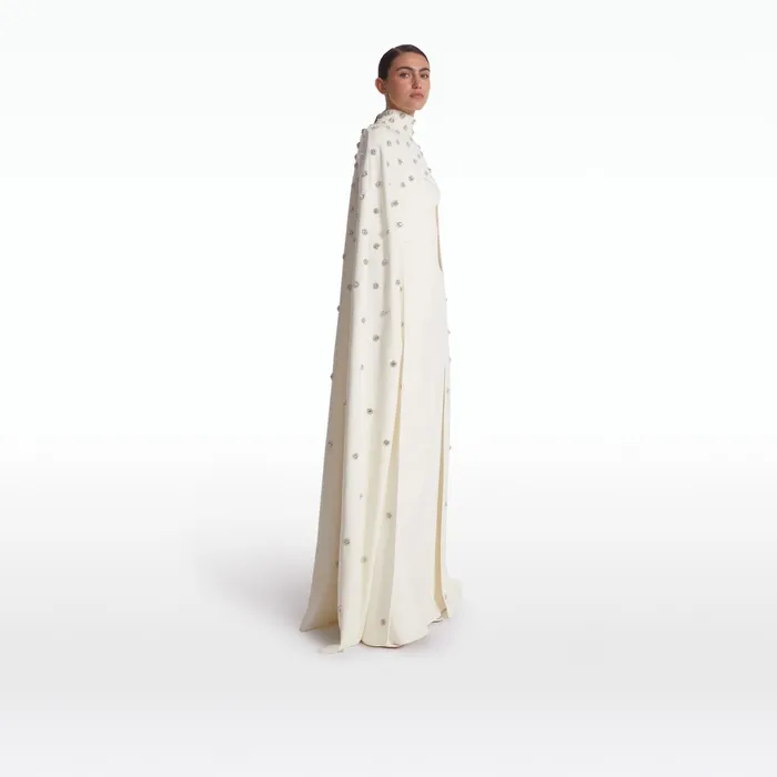 Safiyaa Manore Ivory Harness With Soshin Long Dress Women Capes Harnesses