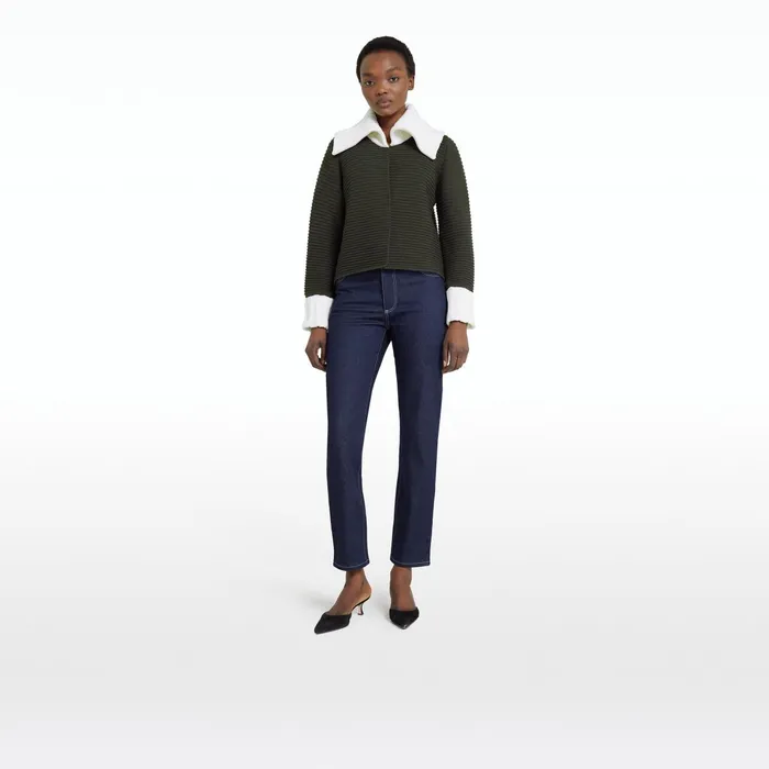 Safiyaa Mirielle Slate Green and Ivory Knit Cardigan Women Knitwear