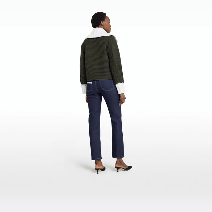 Safiyaa Mirielle Slate Green and Ivory Knit Cardigan Women Knitwear