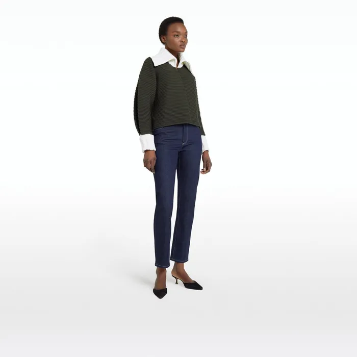 Safiyaa Mirielle Slate Green and Ivory Knit Cardigan Women Knitwear