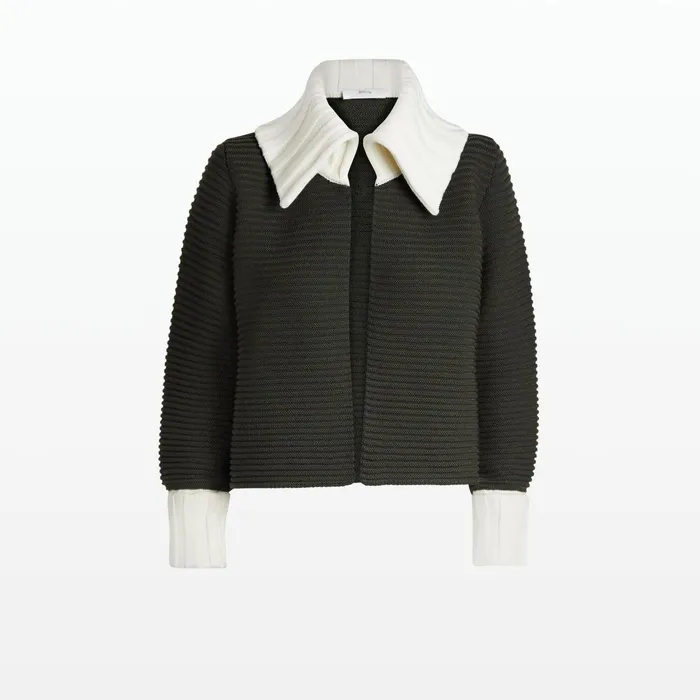 Safiyaa Mirielle Slate Green and Ivory Knit Cardigan Women Knitwear