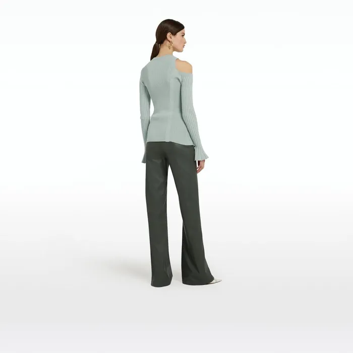 Safiyaa Narqis Khaki Vegan Leather Trousers Women Trousers
