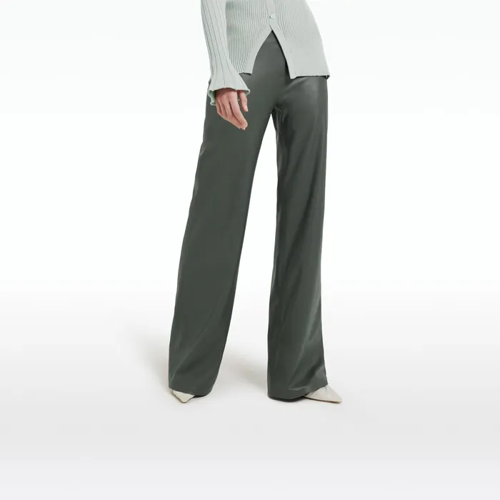 Safiyaa Narqis Khaki Vegan Leather Trousers Women Trousers