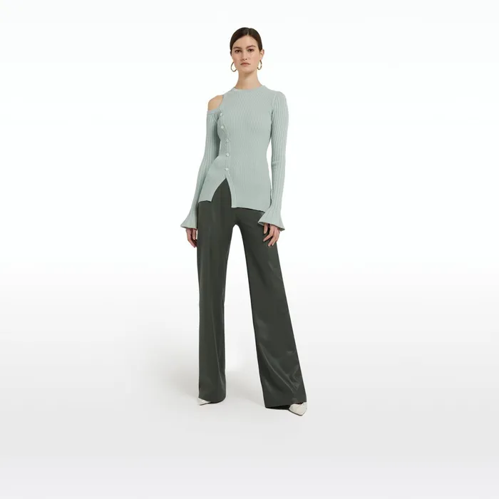 Safiyaa Narqis Khaki Vegan Leather Trousers Women Trousers