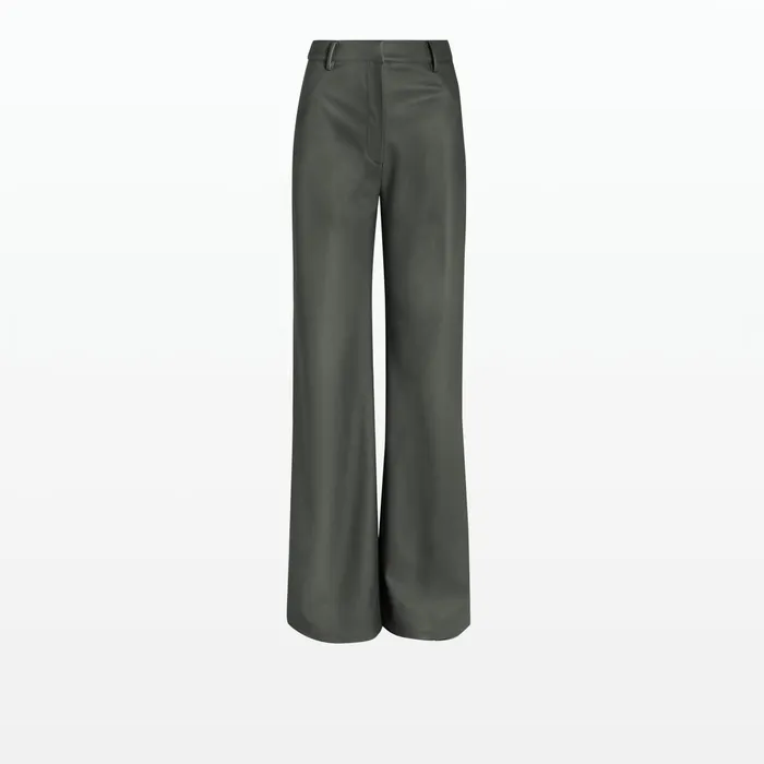 Safiyaa Narqis Khaki Vegan Leather Trousers Women Trousers