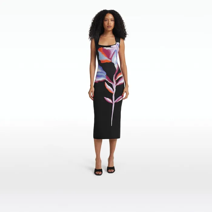 Safiyaa Nura Black Knit Midi Dress Women Dresses