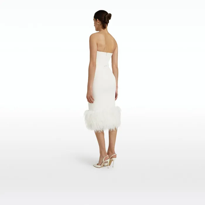 Safiyaa Oralie Ivory Feather Trimmed Midi Dress Women Dresses