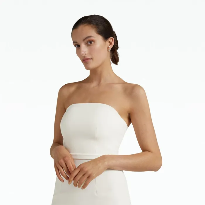 Safiyaa Oralie Ivory Feather Trimmed Midi Dress Women Dresses