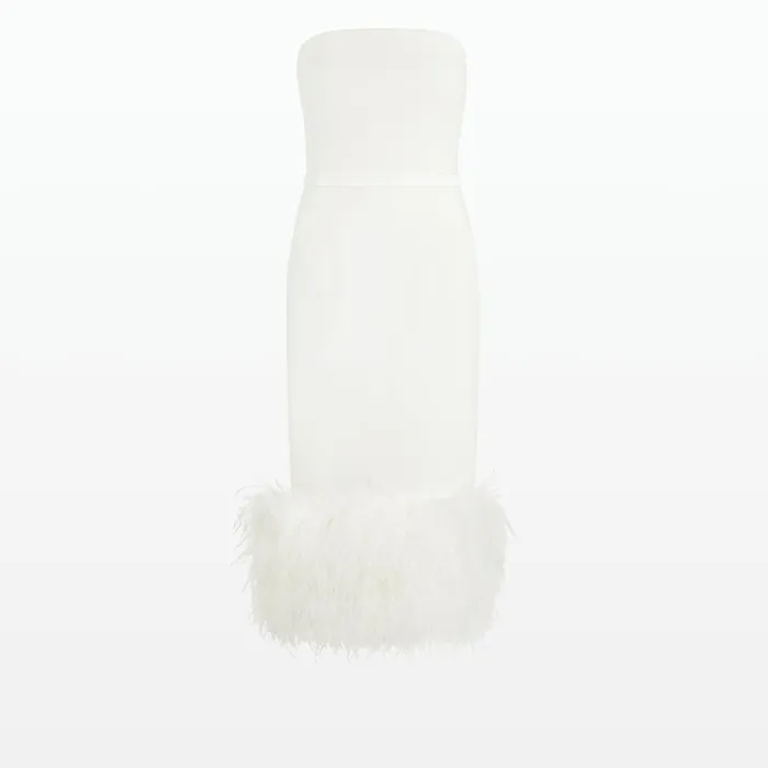 Safiyaa Oralie Ivory Feather Trimmed Midi Dress Women Dresses