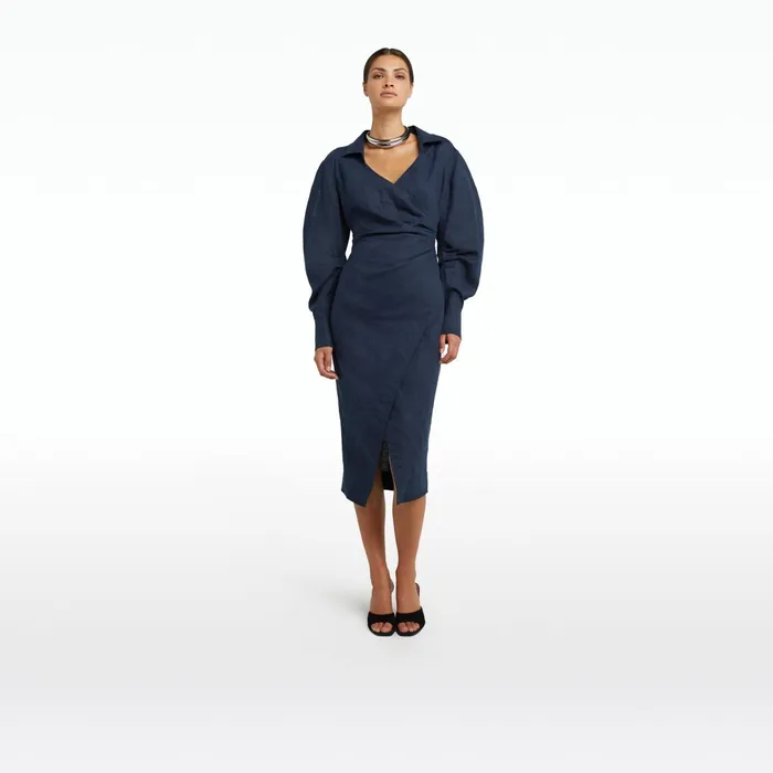 Safiyaa Oriana Navy Midi Dress Women Dresses