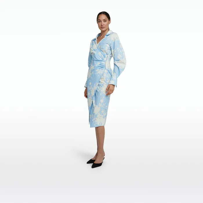 Safiyaa Oriana Pale Blue and White Midi Dress Women Dresses