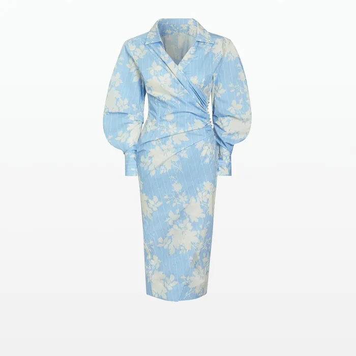 Safiyaa Oriana Pale Blue and White Midi Dress Women Dresses
