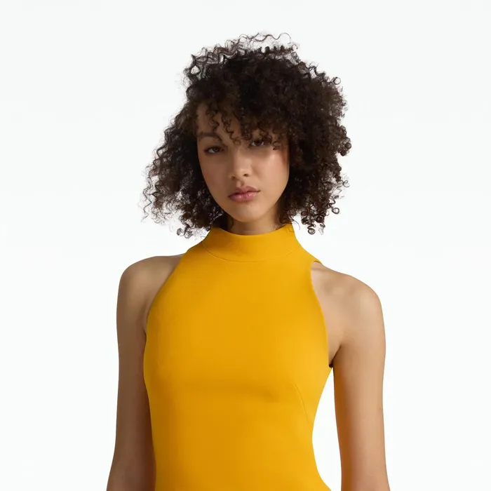 Safiyaa Ratana Ochre FeatherTrimmed Short Dress Women Dresses