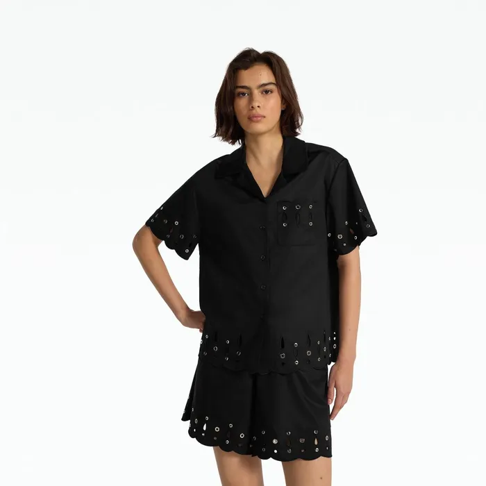 Safiyaa Raya Black Cotton Shorts Women Trousers