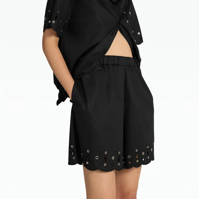 Safiyaa Raya Black Cotton Shorts Women Trousers
